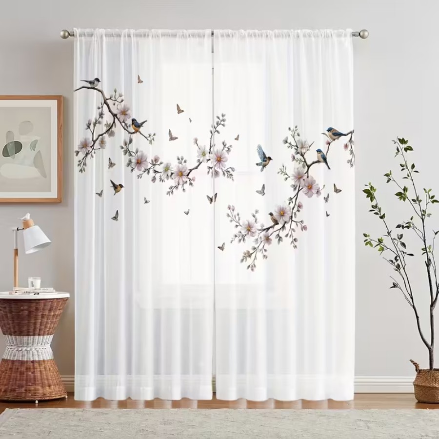 2PCS Digital Print Sheer Curta - Home Office Rate recension och pris