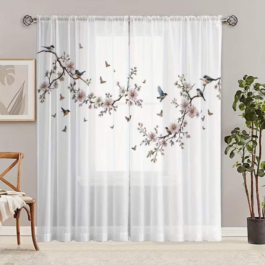 2PCS Digital Print Sheer Curta - Home Office Rate recension och pris