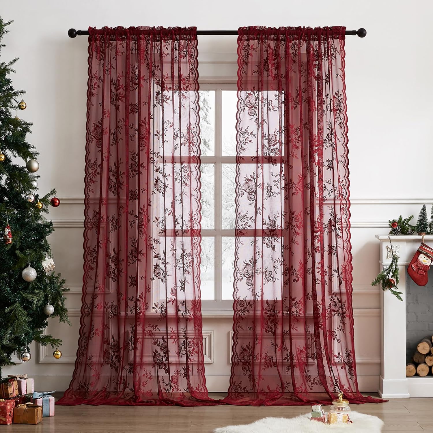 1 pc Burgundy Lace Curtains 45 - Home Office Rate recension och pris