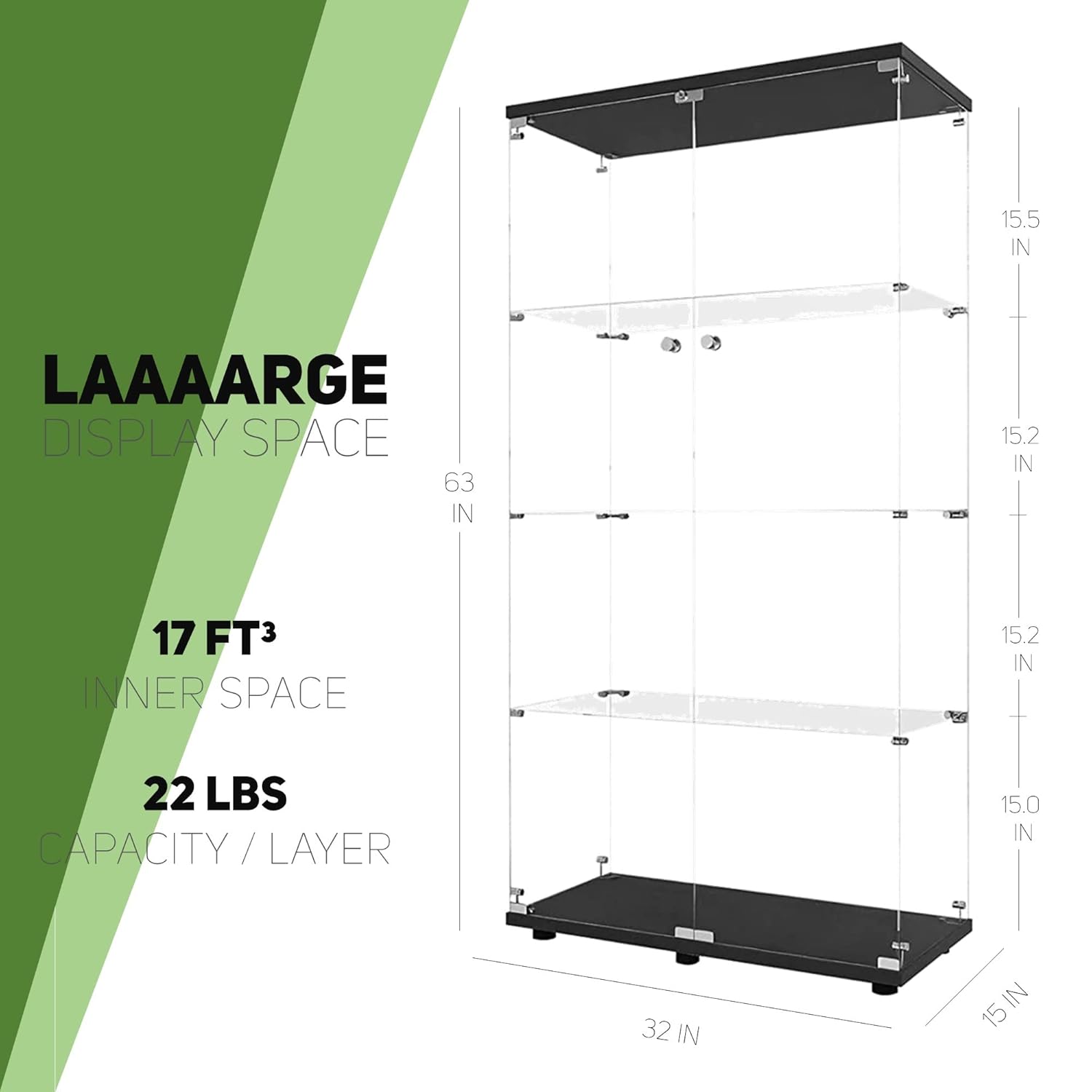 Glass Display Cabinet with 4 S - Home Office Living Room recension och pris