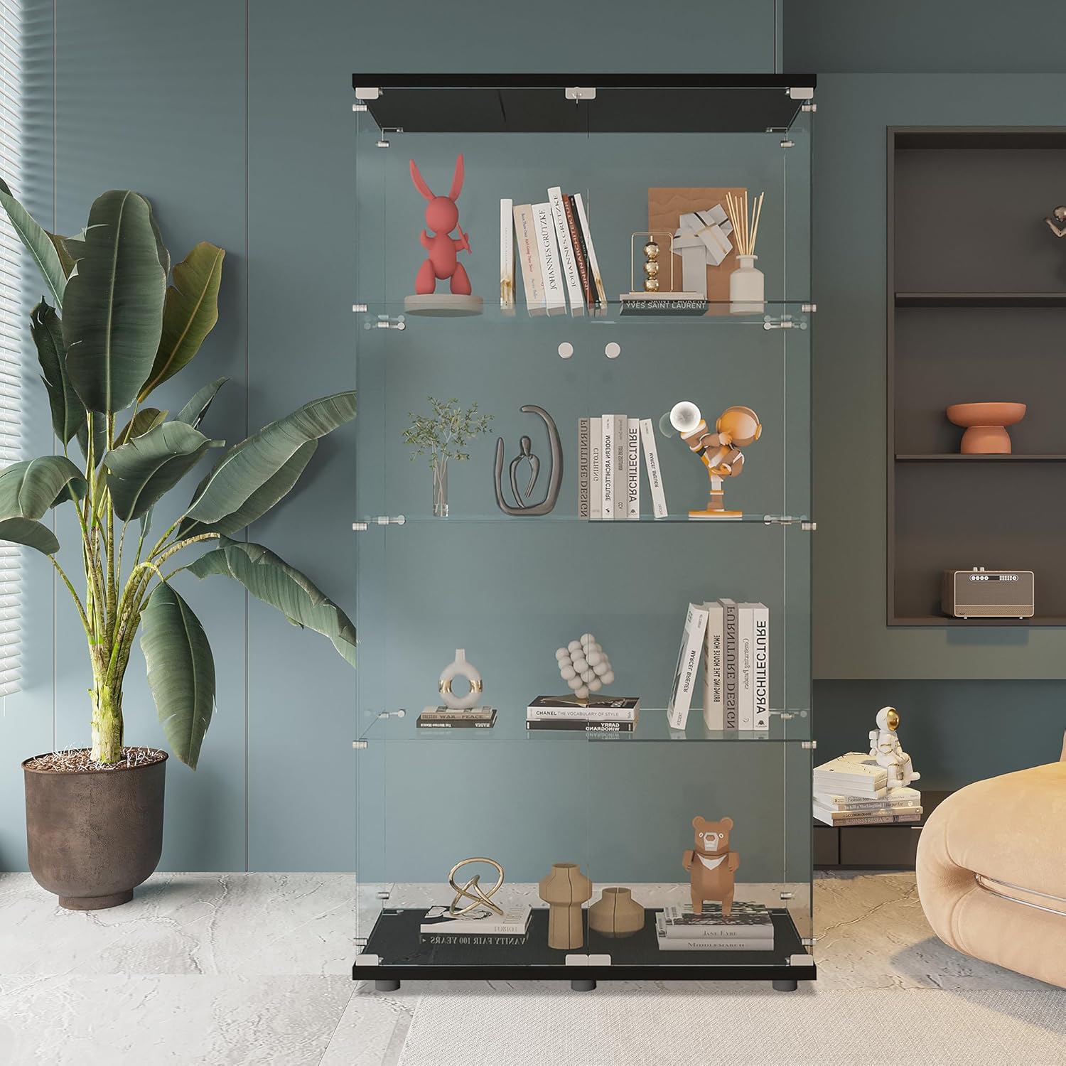 Glass Display Cabinet with 4 S - Home Office Living Room recension och pris