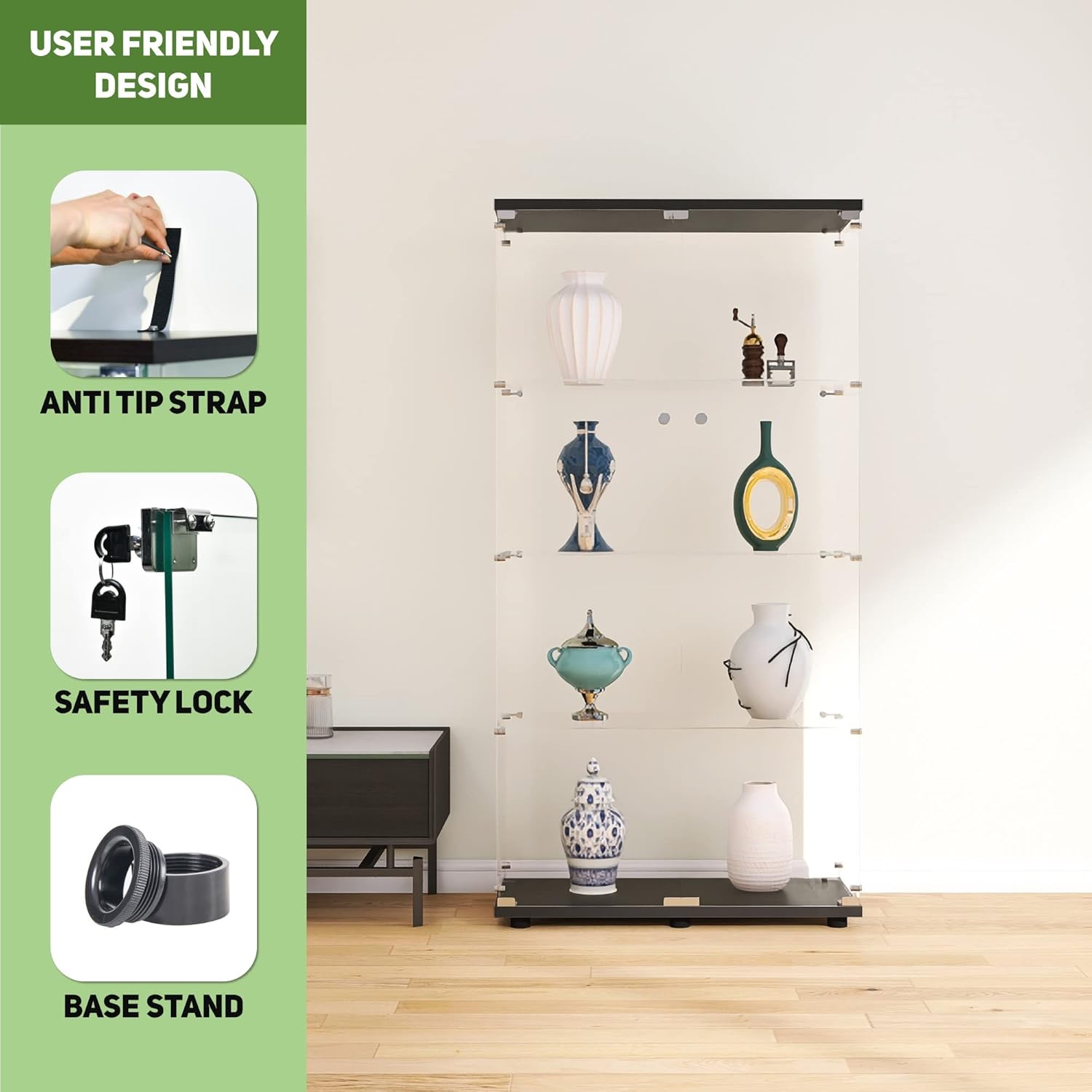 Glass Display Cabinet with 4 S - Home Office Living Room recension och pris