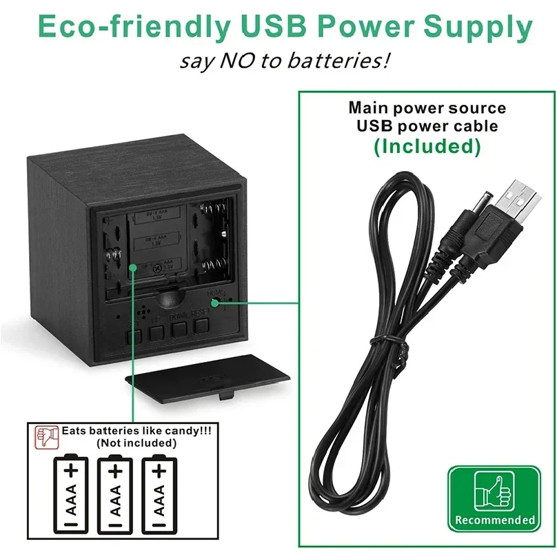 Wooden Digital Alarm Clock wit - Led Desk Clock recension och pris